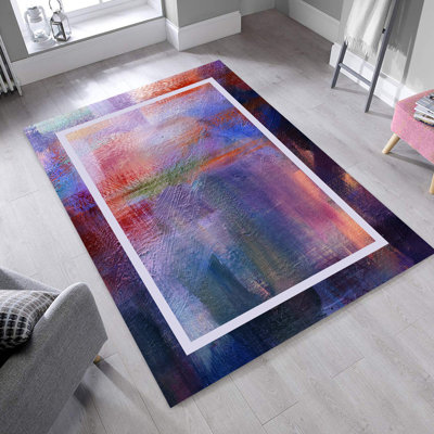 Tapis abstrait en polyester tissé à la machine Fitzrovia en mauve / rose / vert