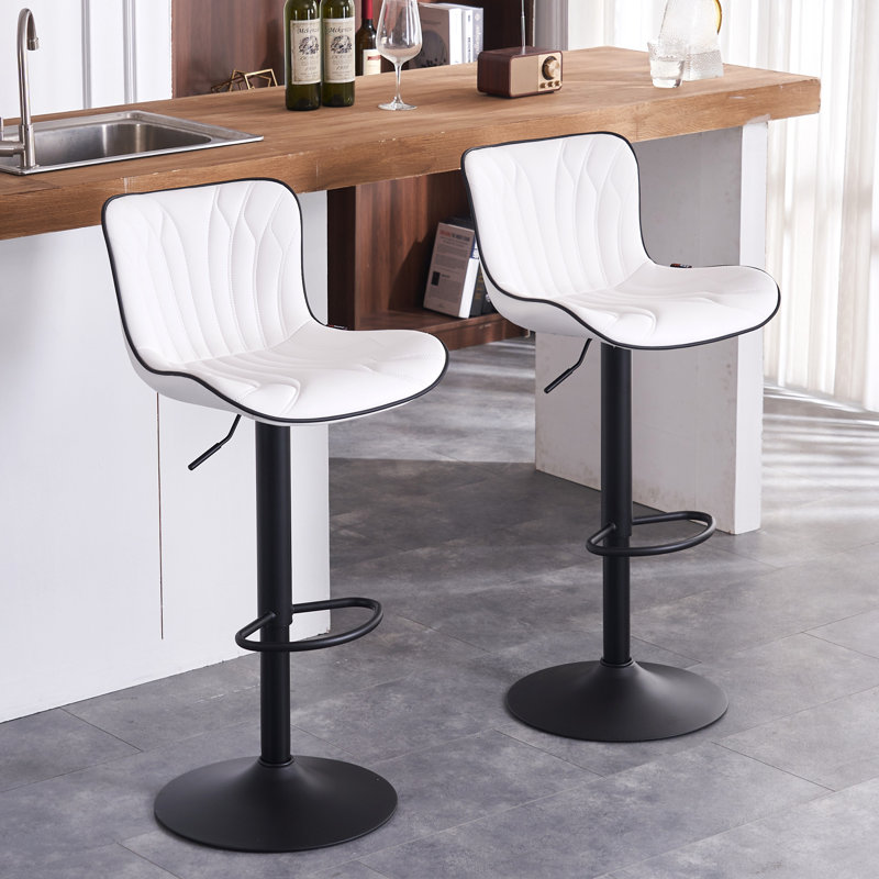 Swivel Upholstered Adjustable Height Counter Stool with Metal Frame, White