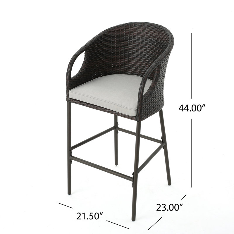 Outdoor PE Rattan Barstools With Waterproof Cushions, Set Of 2