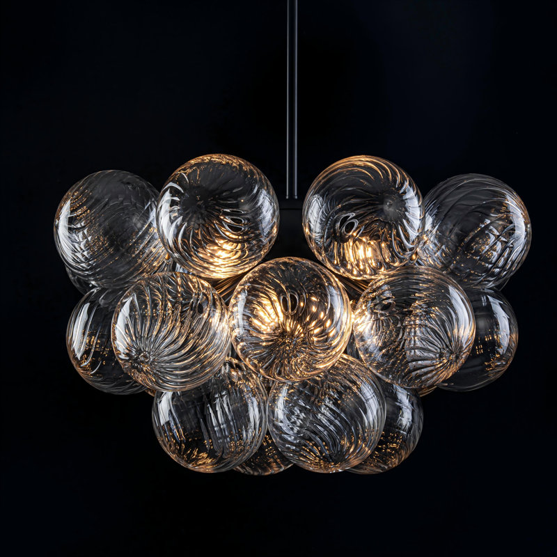 Lustre sphérique en verre 8 lumières, Noir