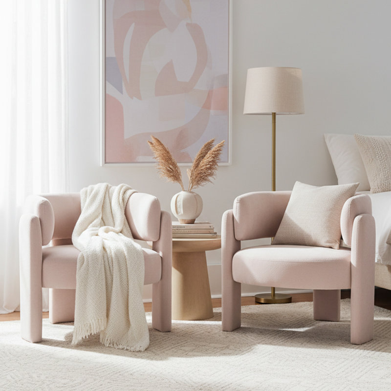 Chaise d'appoint demi-tonneau Mid-Century moderne (ensemble de 2, beige), Beige