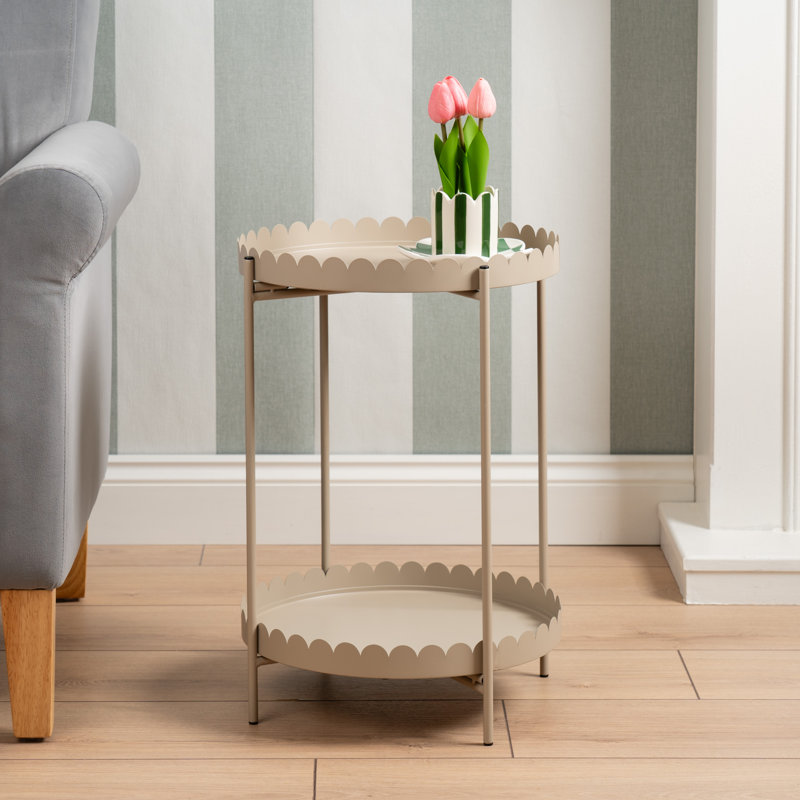 50cm Round Scallop Table, Beige