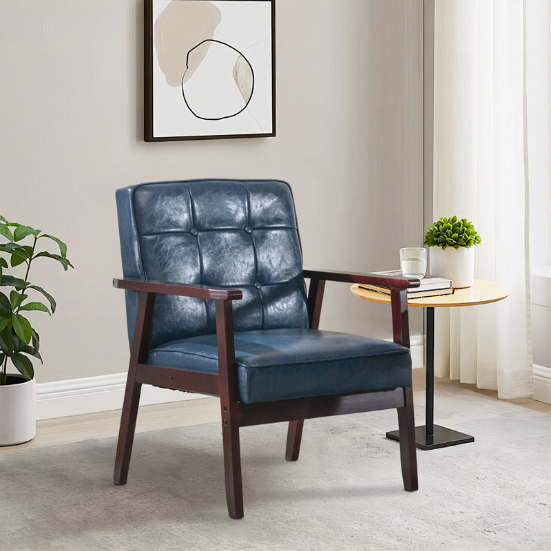Chaise avec accoudoirs rembourrée Judeth, Similicuir bleu, 1