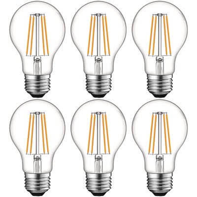 8 Watt (60 Watt Equivalent), Edison A19 LED, Dimmable Light Bulb, E26/Medium (Standard) Base -  Luxrite, LR21612-6PK