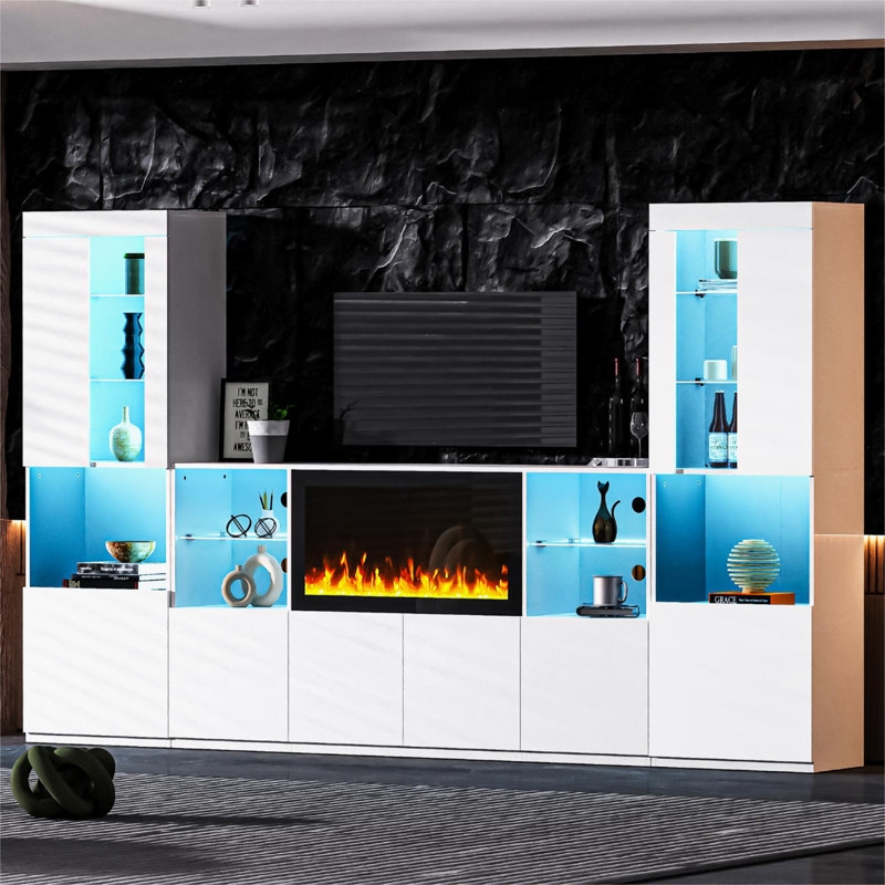 Gwinevere Entertainment Center With Electric Fireplace For Tvs Up To 75", White