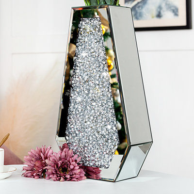 Cerrie 14" Silver Tall Glass Table Vase Modern Contemporary Glam Stylish