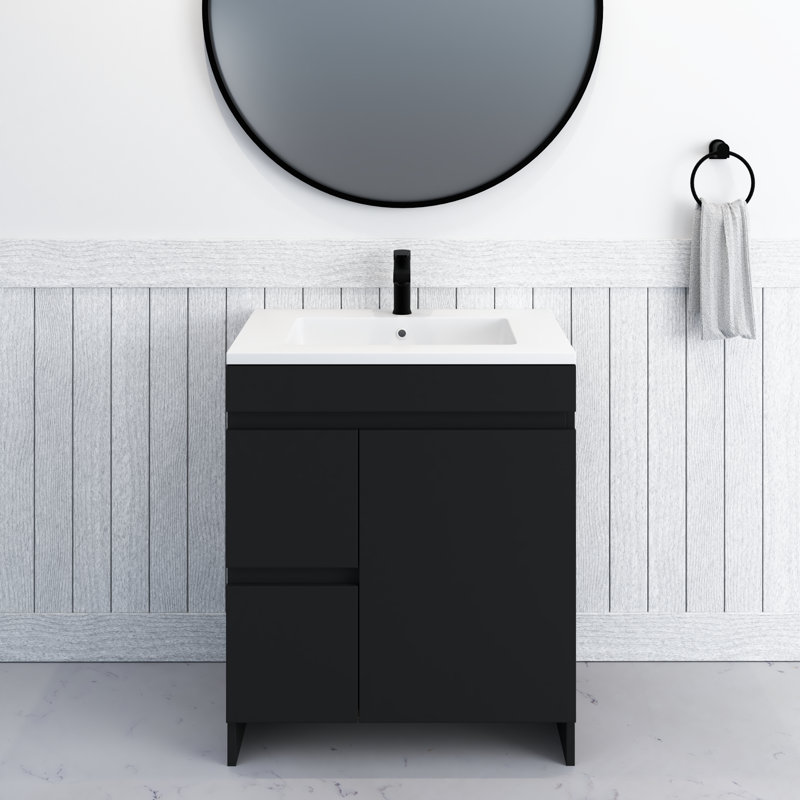 Waelyn 30'' Single Bathroom Vanity with Acrylic Top, Matte Black