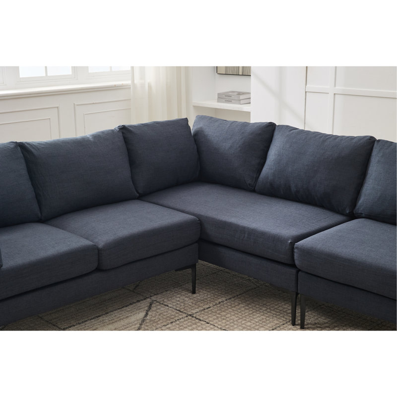 106" W Sectional L Shaped Sofa Couch Set For Living Room, Convertible Oversized 6-Seat Corner Sofa Sets With 2 Pillows, Modern Linen Sofas With Metal Legs For Living Room Apartment