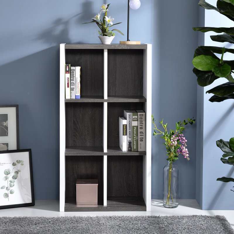 Bibliothèque de rangement moderne à 6 cubes gris foncé et blanc