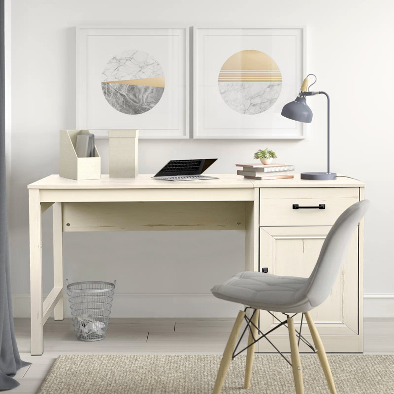 Ensemble de bureau rectangulaire 2 pièces Hitchin, Blanc antique