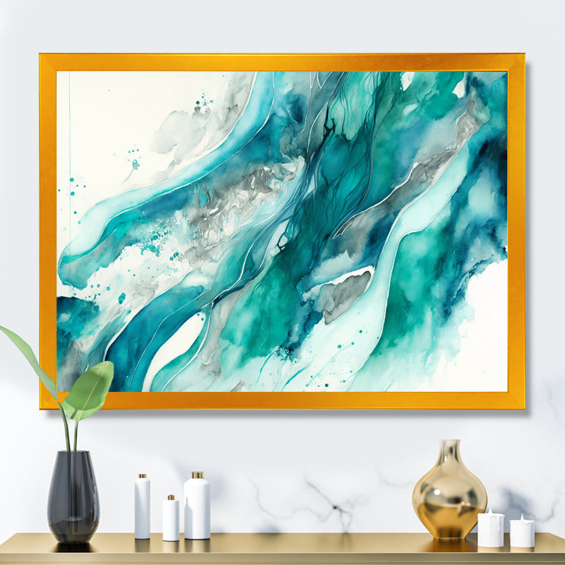 Turquoise Waves In Paradise I - Print, Gold Picture Frame Canvas, 16" H x 32" W x 1" D