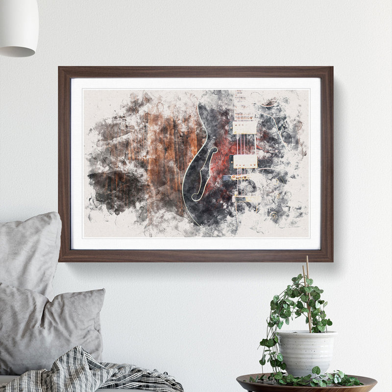 Wooden Electric Guitar - Single Picture Frame Print on MDF, Walnut, 45cm H x 63cm W x 2cm D