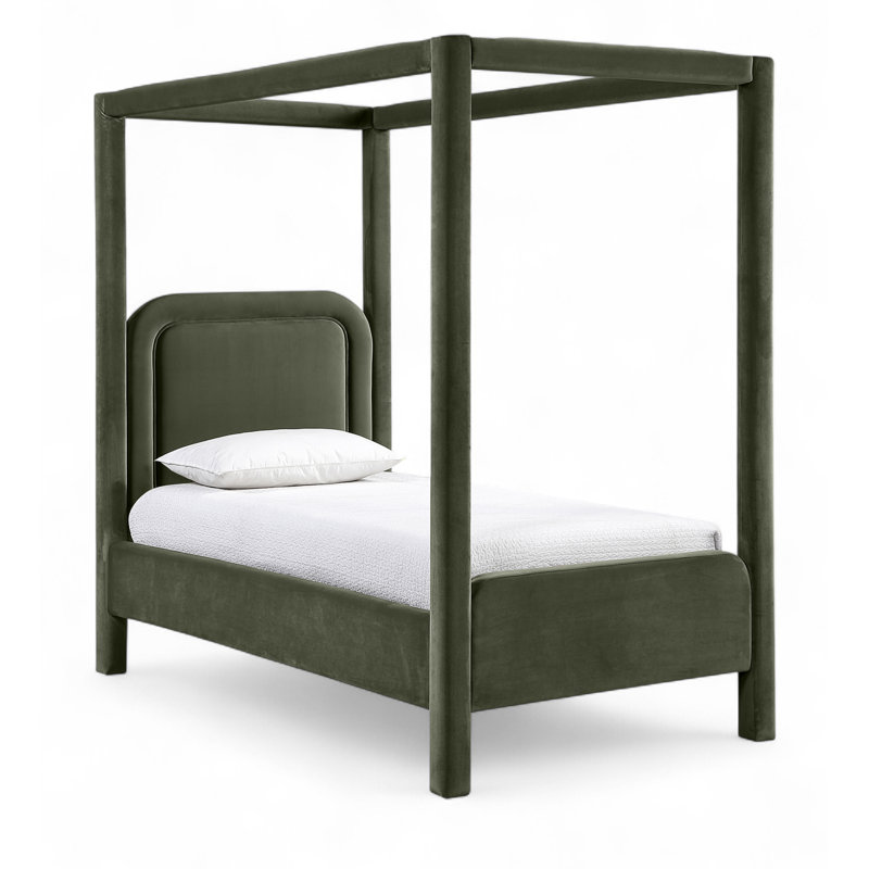Lit tapissier Salina, Velours vert, Simple