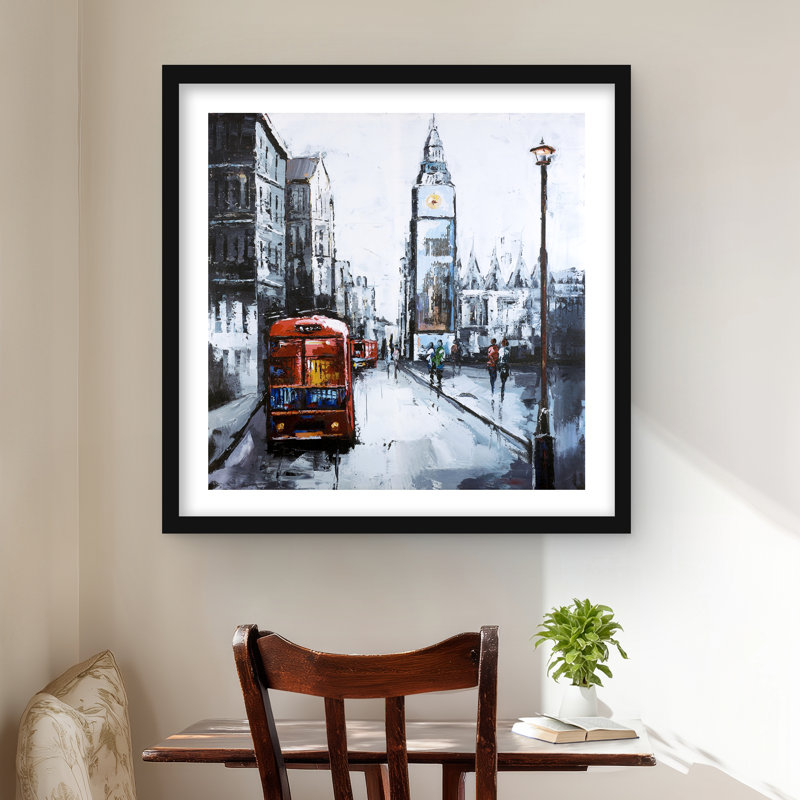 Abstrait Londres et bus rouge | Reproduction encadrée contemporaine