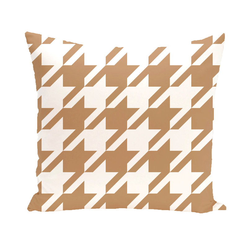 Caramel Houndstooth 18" Square Reversible Outdoor Throw Pillow