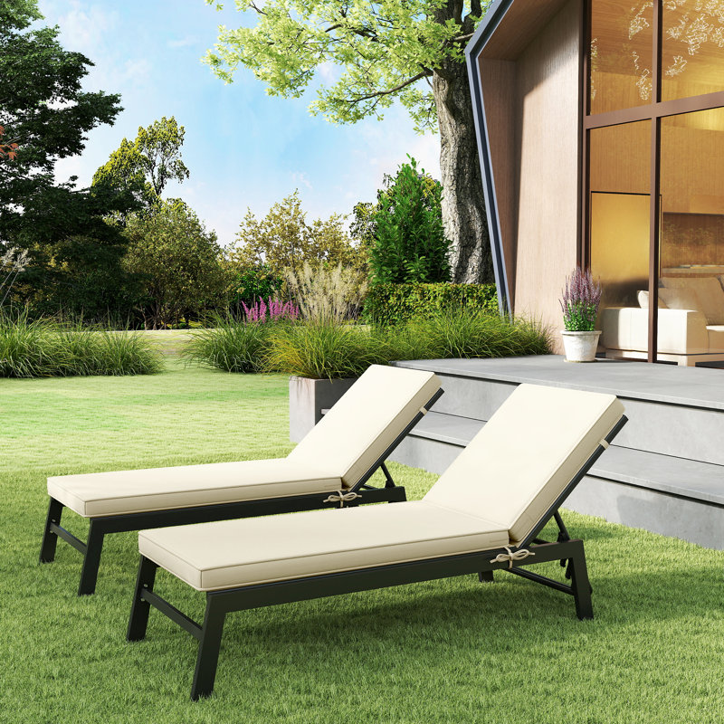 2 pièces de coussins de chaise de patio avec dossier, 72 po x 21 po x 3 po, coussins de remplacement avec attaches pour chaise longue d'extérieur, beige