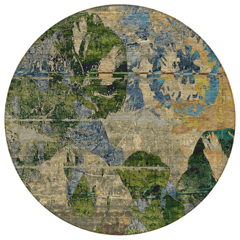 Tapis d'intérieur rond antidérapant rond 8 'taupe bleu et vert