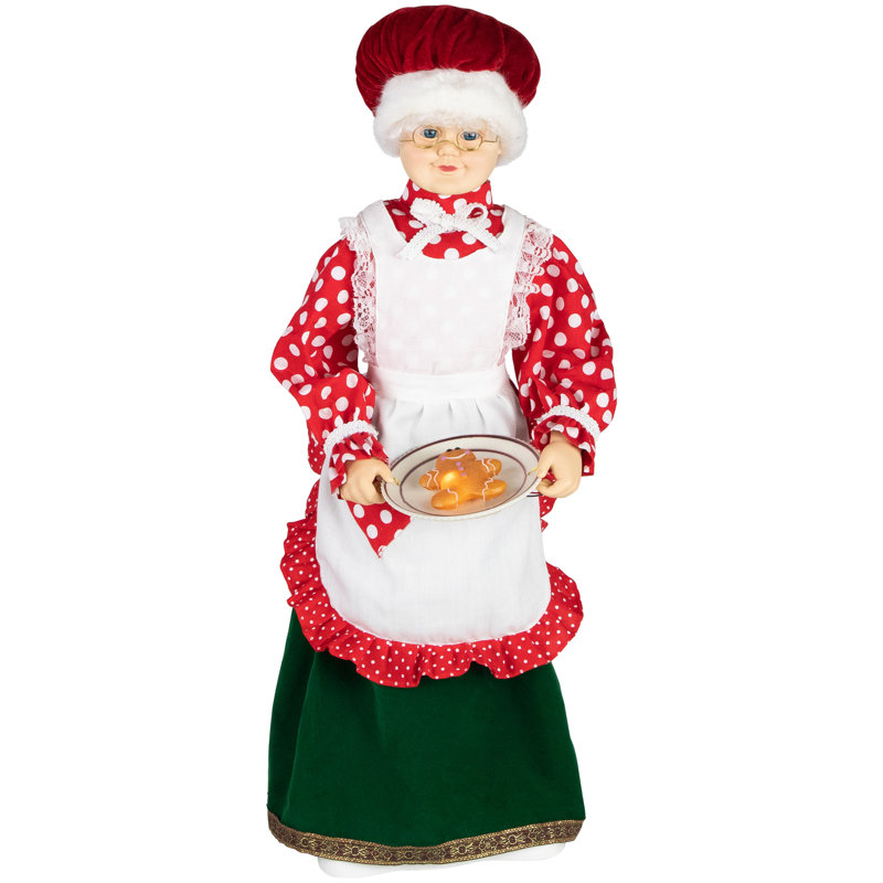 24" Animated Mrs. Claus with Gingerbread Cookie in Festive Attire