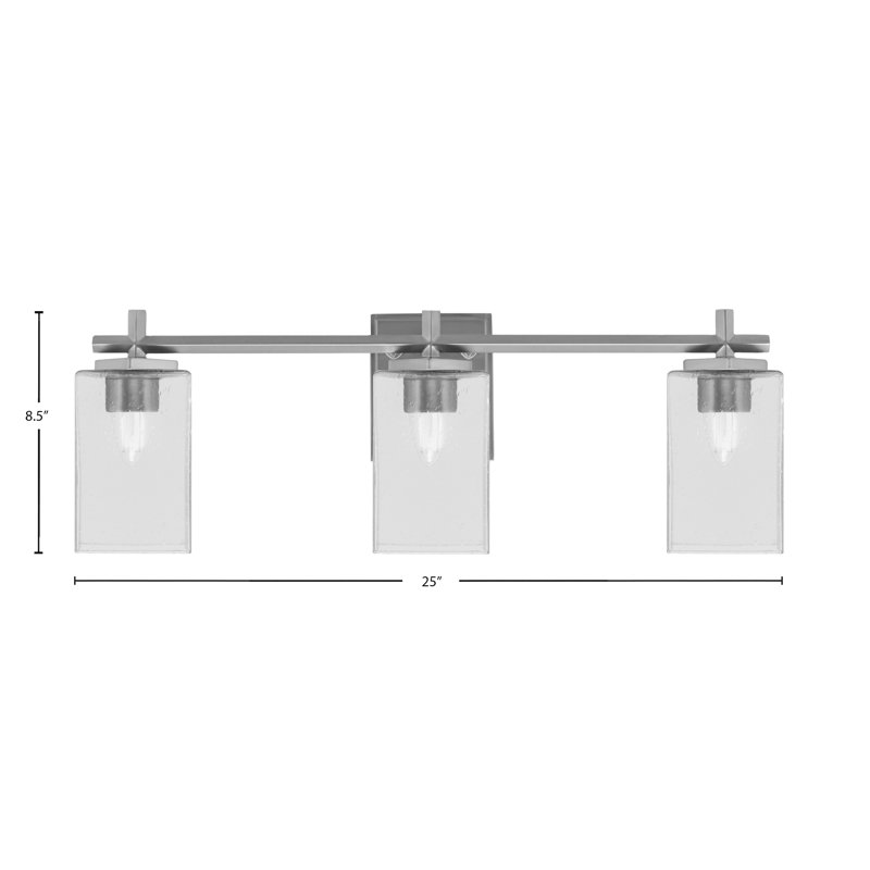 Barre d'éclairage de salle de bain 3 lumières Mariko avec verre carré transparent de 4 po, 3 lumières, Graphite
