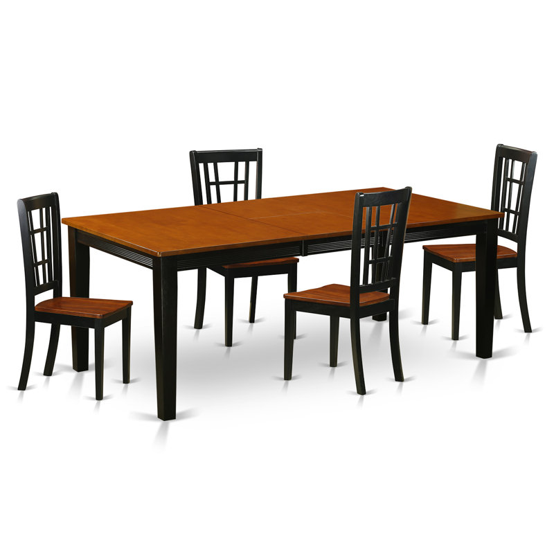 5 Piece Dining Room Table Set Includes a Rectangle Kitchen Table with Butterfly Leaf and 4 Dining Chairs, Black & Cherry
