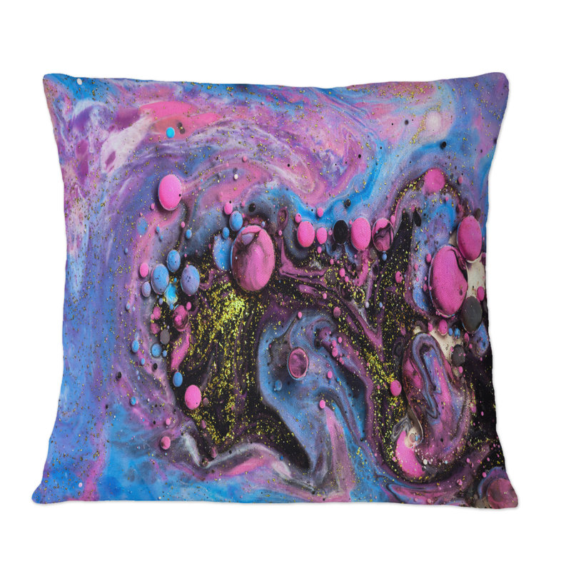 Rose et bleu, art abstrait fluide de luxe - coussin décoratif moderne imprimé, 18 po x 18 po