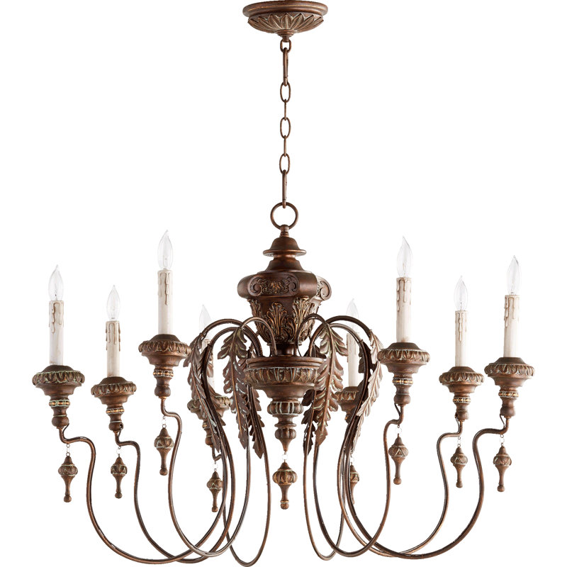Lustre traditionnel 8 lumières façon bougie Solange, Cuivre vintage