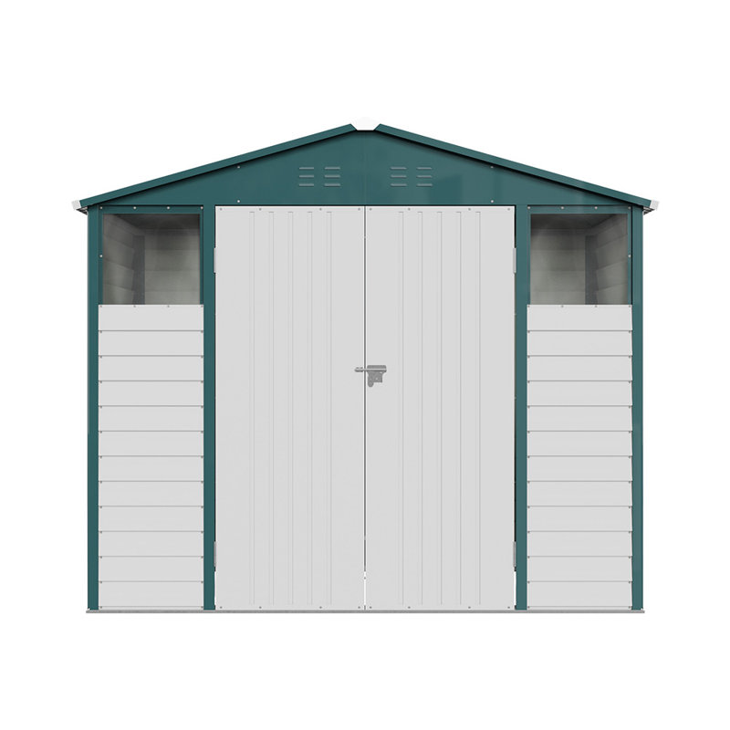 8x5.7FT Metal Apex Roof Garden Storage Shed, White/Green