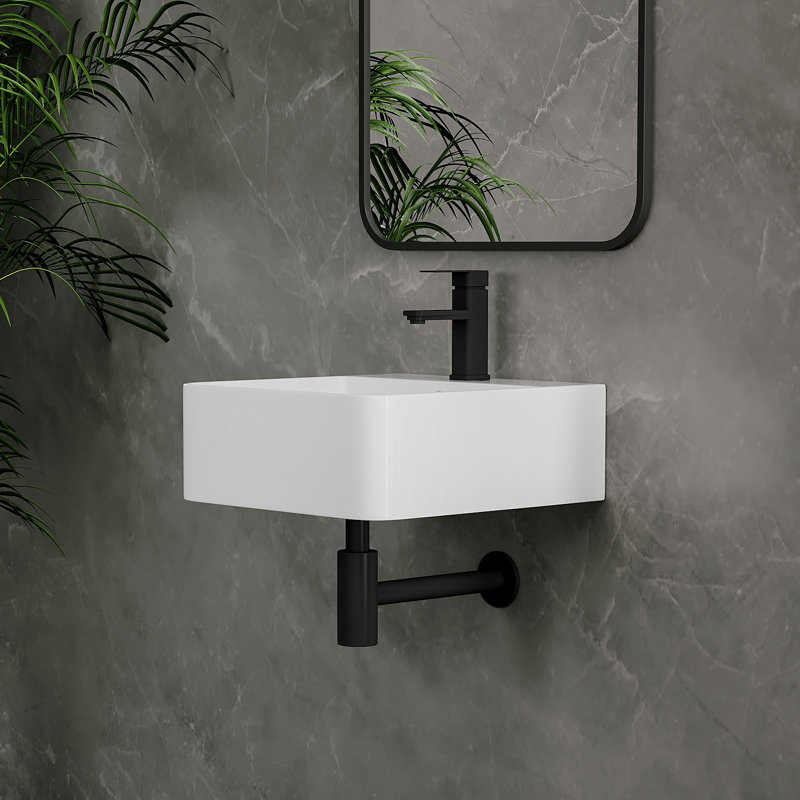 Turner Rectangular Wall Hung/Countertop Basin Bathroom Sink with Mounting Bolts, 15.5cm H x 40cm L x 42cm W