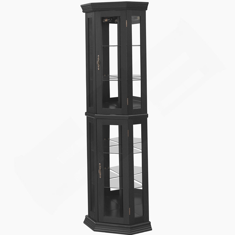 Vitrine de coin lumineuse - étagère en verre avec portes en verre trempé, tablettes réglables et ampoule à perles incluse - armoire de bar idéale pour la décoration intérieure - NOIR