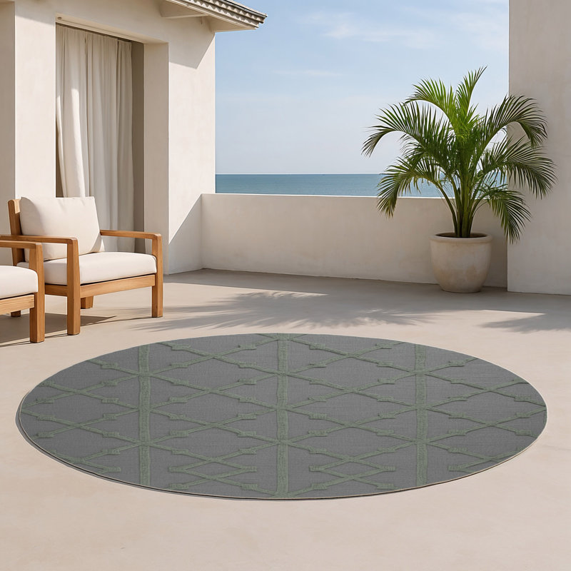 Tapis gris intérieur et extérieur Trellis, Rond 5 pi