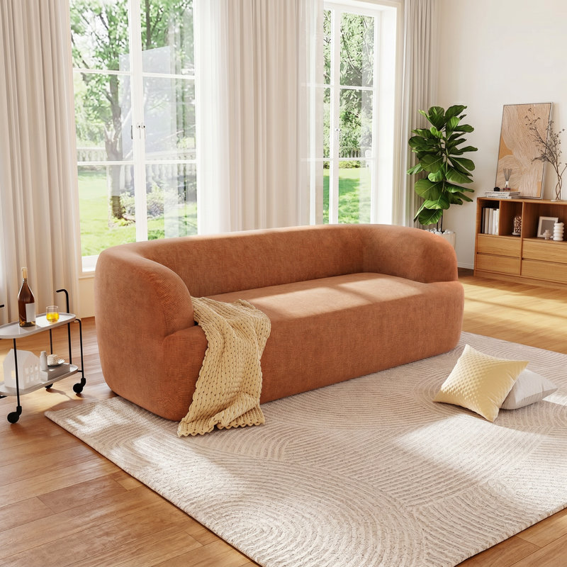 Canapé 3 places recouvert de chenille l 86 po x P 38 po x H 27,5 po Cloud Collection, Orange