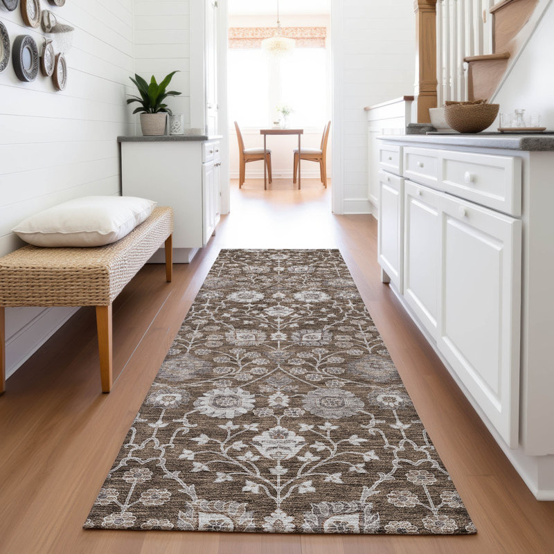 Premium Machine Washable Gurubaksh AMF1155 Floral Rug, Runner 2'3" x 7'6"