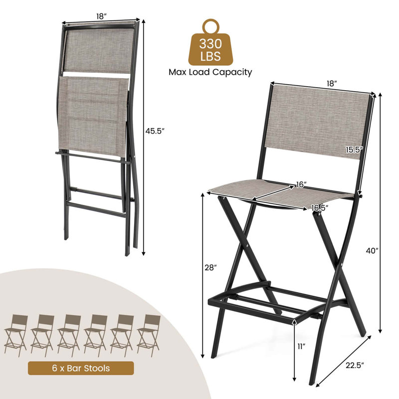  Ensemble de 6 tabourets de bar pliants de hauteur avec cadre en métal