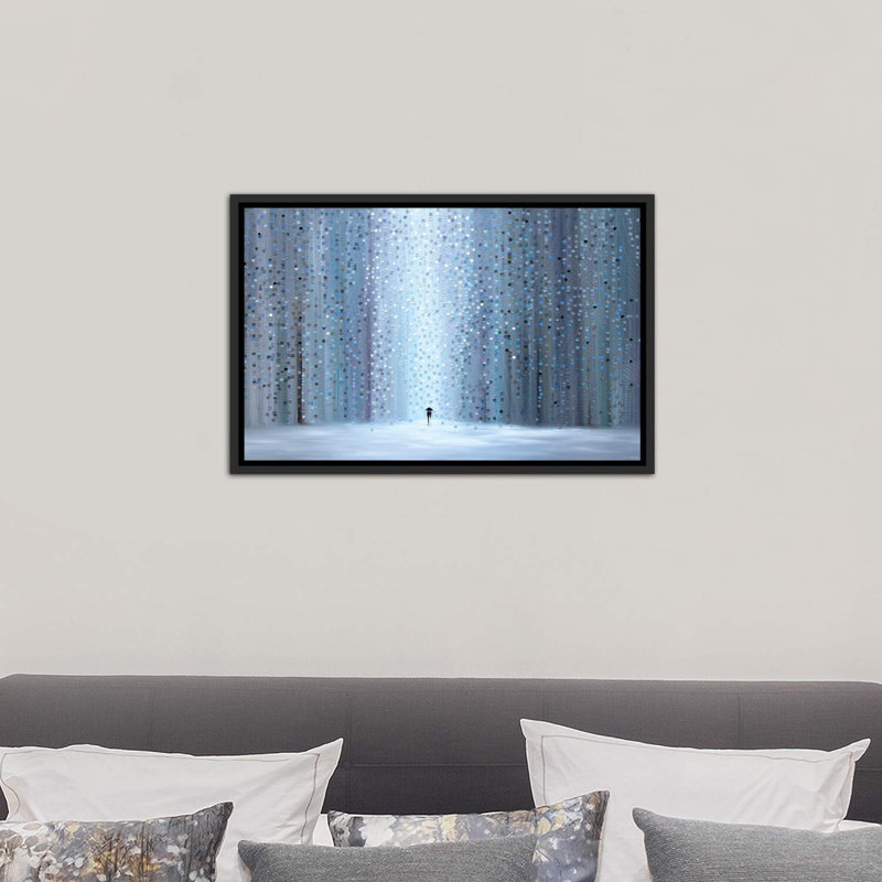 «Rainy Stroll», reproduction d'art, H 18 po x l 26 po x P 1,5 po, Cadre noir vieilli