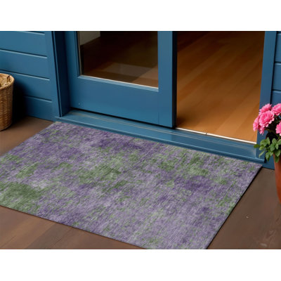 Tapis extérieur lavable abstrait mauve et vert 3 pi x 5 pi