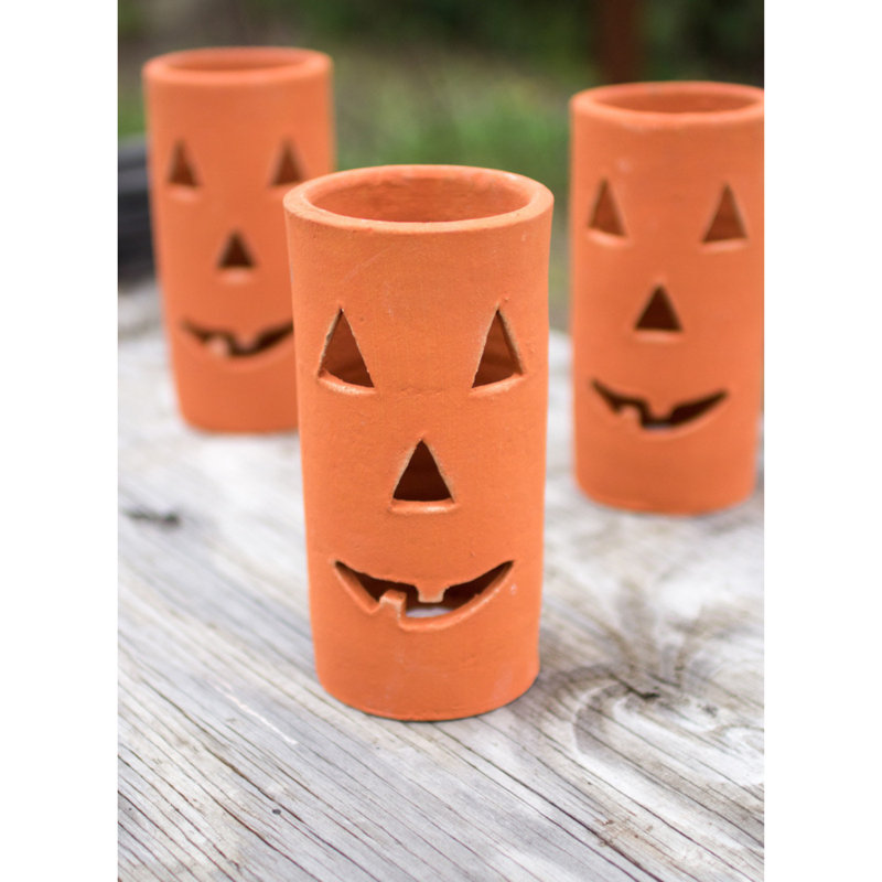  Ensemble de grandes citrouilles-lanternes en terre cuite de 6 à 8 po faites à la main pour la décoration d'Halloween
