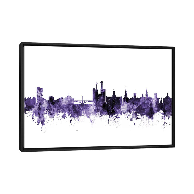 «Iowa City, Iowa Skyline» par Michael Tompsett, impression, H 18 po x l 26 po x P 1,5 po, Toile avec cadre flottant noir