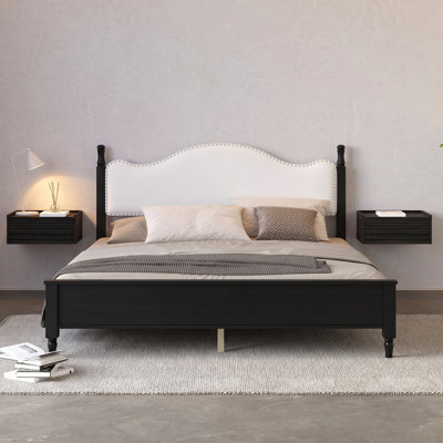 Lit plateforme tapissier Lumière avec tête de lit courbée en tissu Lumière