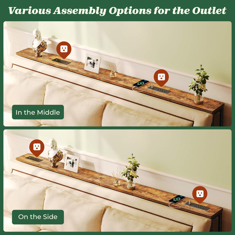 Narrow Console Table With Outlet(Rusitc Brown)