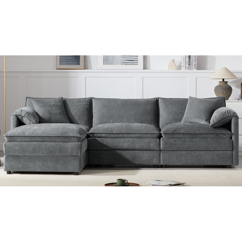 Canapé modulaire en chenille de 103 po avec siège large et large, ensemble de canapé en forme de L avec coussins doubles, canapé à 4 places avec repose-pieds mobile, mobilier d'intérieur surdimensionné