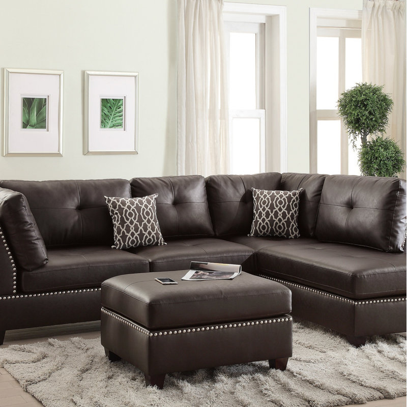3 pièces Canapé modulaire espresso en cuir reconstitué avec méridienne réversible
