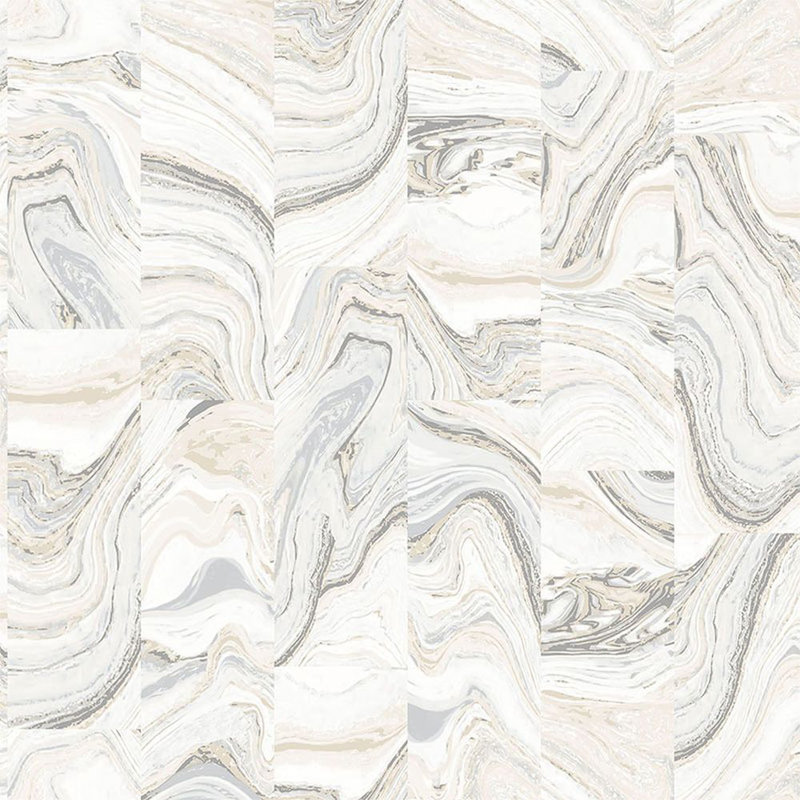 Rouleau de papier peint imitation marbre L 33 pi x l 21 po Kahmila, Blanc/argenté/beige