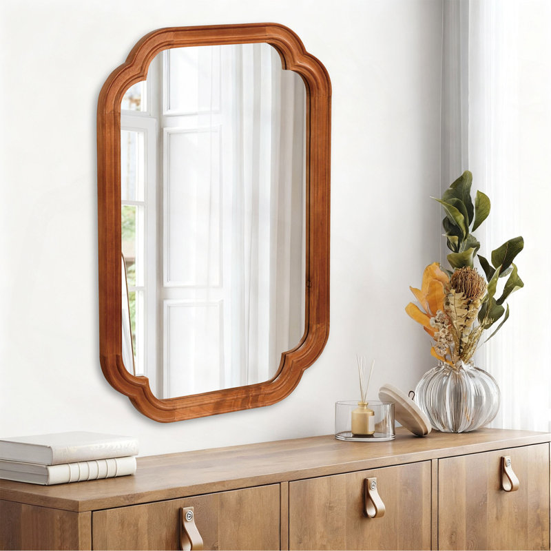 Miroir de coin décoratif en bois massif, Brun jaune, 36 po x 24 po