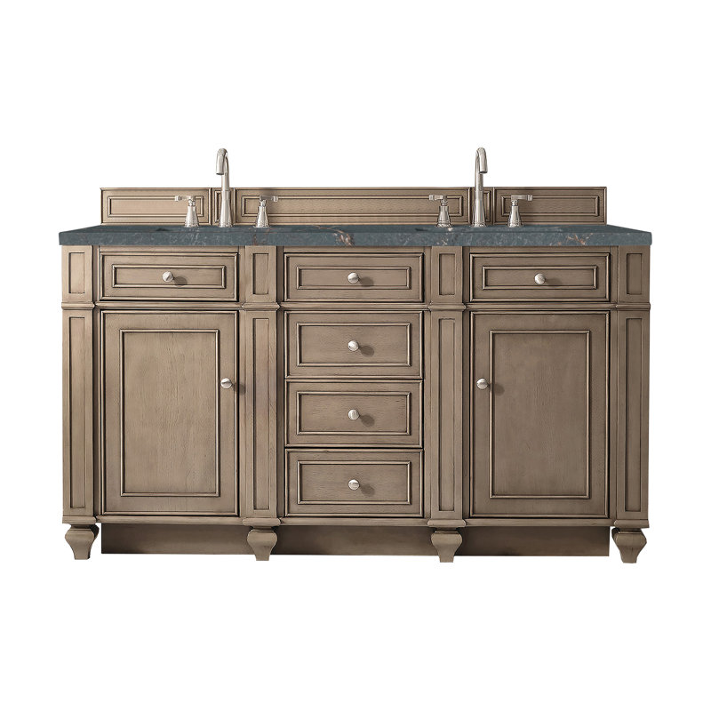 Bristol 60'' W Double Vanity, Whitewashed Walnut, Parisien Bleu, 8" Widespread