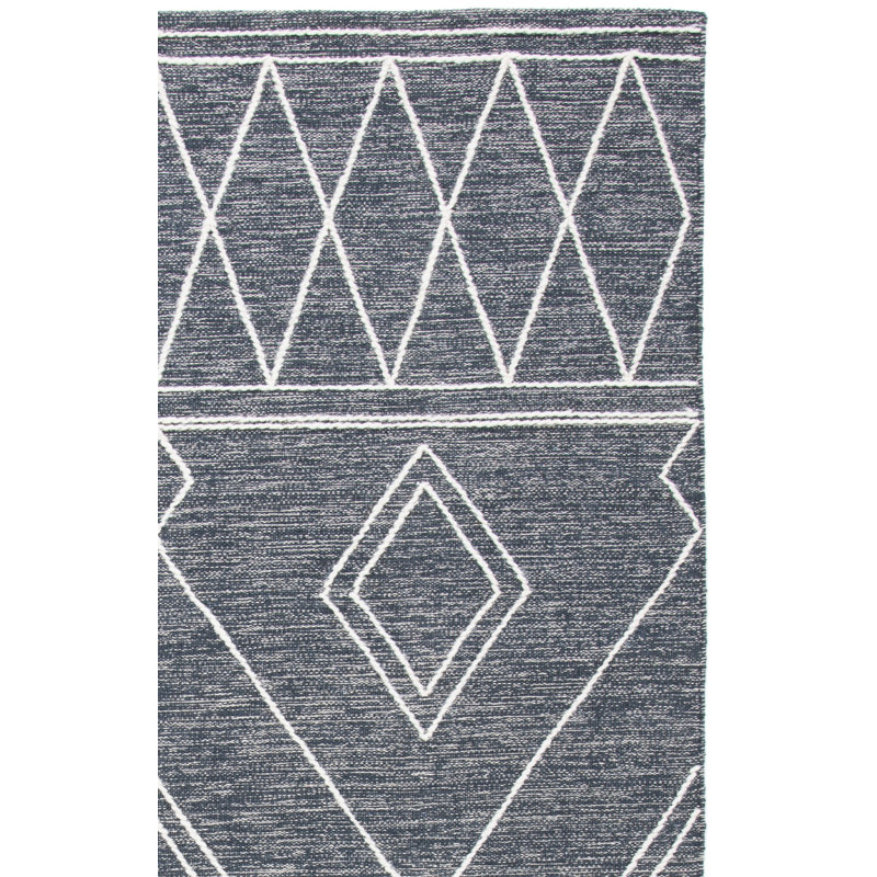 Holtby Southwestern Hand-Woven Flatweave Charcoal/Ivory Area Rug, Rectangle 5' x 8'