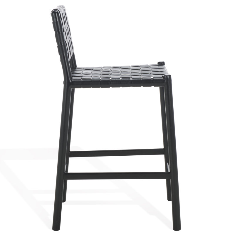 Jeremiah Woven Leather Counter Stool, Black, Black