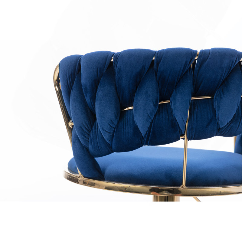 Ensemble de 2 tabourets de bar, avec repose-pieds chromé et base pivotante à hauteur réglable en velours + tabouret de bar simple Golden Leg - BLEU