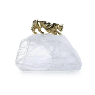 Perched Brass Panther Sculpture On Selenite