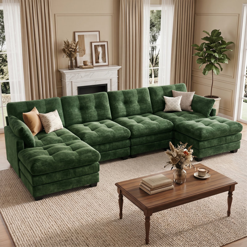 116.5" U Shaped Modular Sofa, Comfy Cloud Couch with Movable Ottomans, Breathable Fabric and Easy Assembly for Living Room