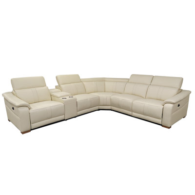 Ayshea 119.5" Wide Leather Match Reversible Reclining Corner Sectional